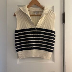Cream and Navy Striped V-Neck Sweater Vest